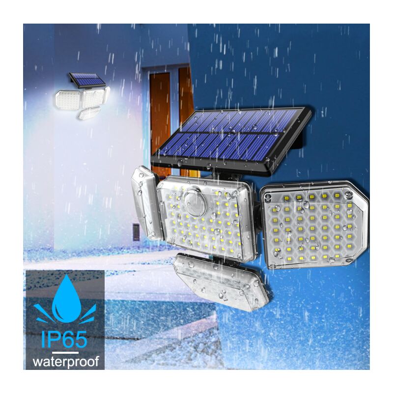 foto del prodotto 182 led lampada da parete solare a quattro teste sensore di luce luce di controllo della luce intelligente per giardino esterno
