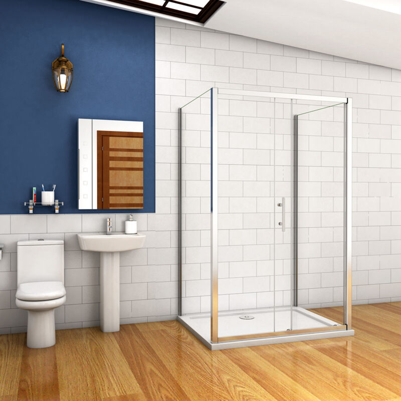 foto del prodotto 185 cm box doccia a tre lati porta scorrevole con doppia parete fissa 170x70x70 cm vetro temperato 5 mm trasparente telaio cromato lucido