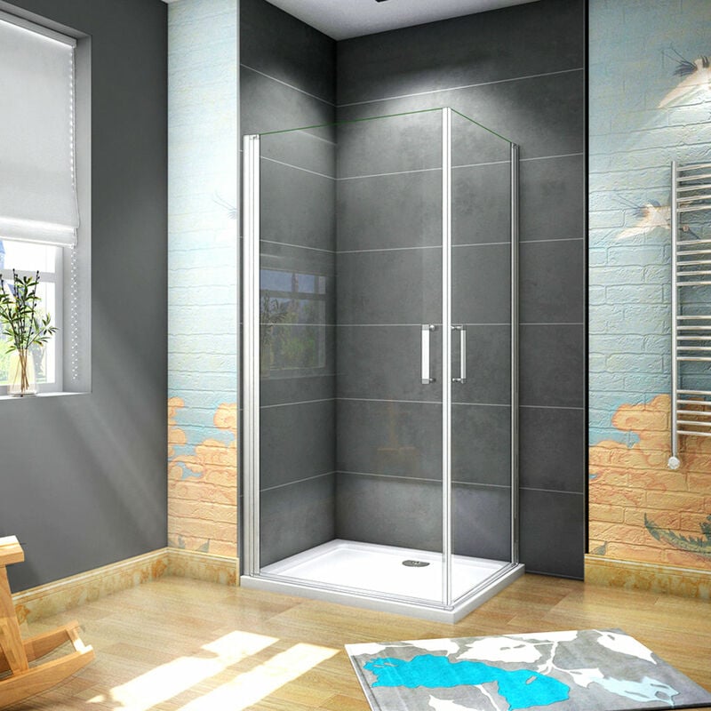 immagine 0 del prodotto 185 cm box doccia angolare doppia porta battente vetro temperato 5 mm trasparente profilo argento opaco 100x70 cm