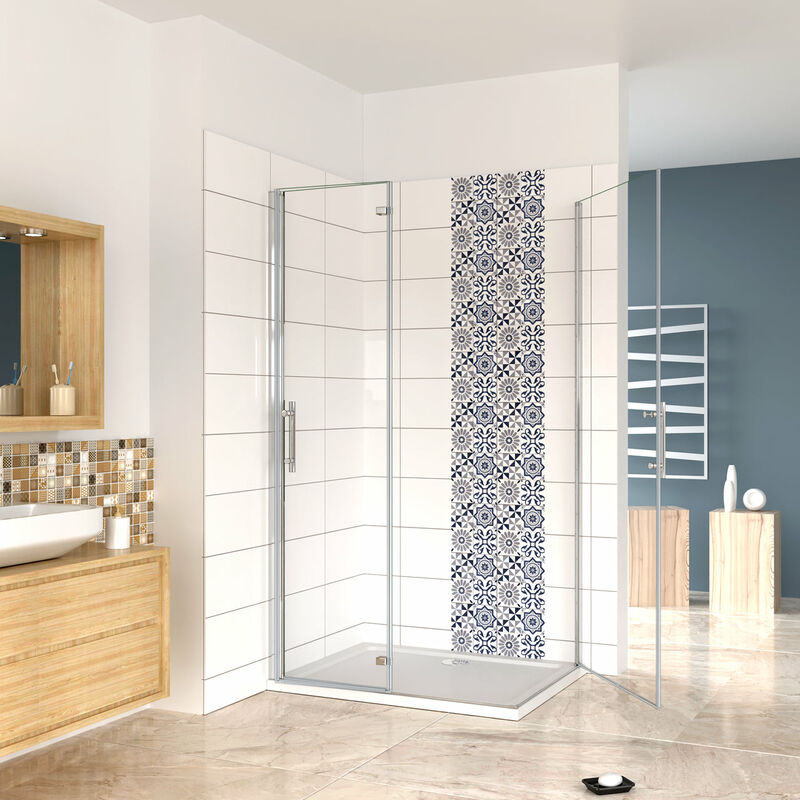 foto del prodotto 185 cm box doccia angolare porta pieghevole 70 cm con porta battente 100 cm in vetro 6 mm temperato anticalcare trasparente telaio cromo lucido