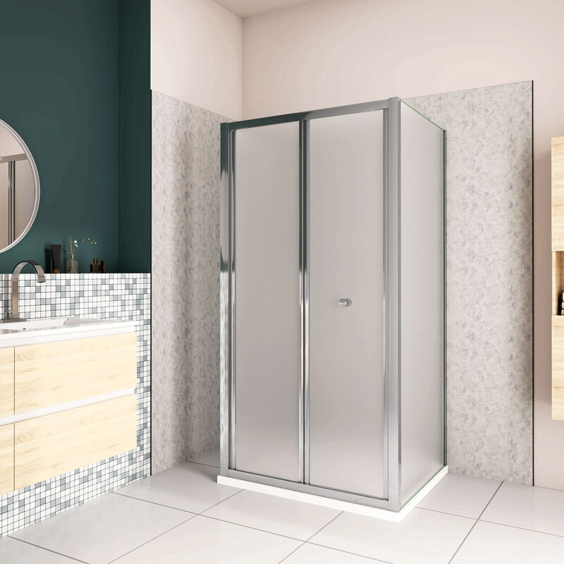 foto del prodotto 185cm box doccia a tre lati porta a soffietto 90cm con doppia parete fissa 80x80cm in vetro temperato satinato opaco 5 mm profilo cromato lucido
