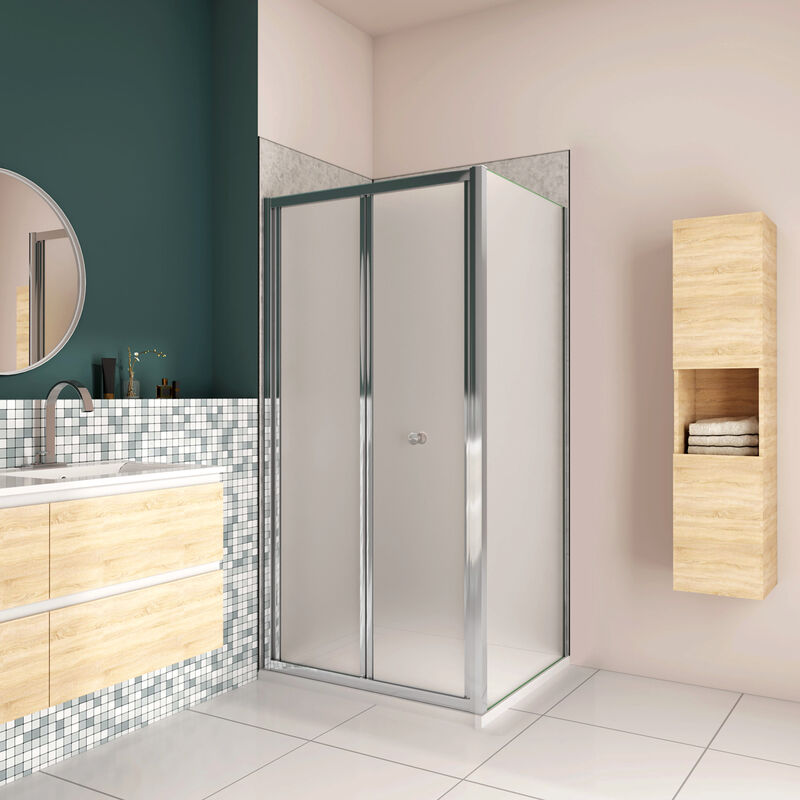 foto del prodotto 185cm box doccia angolare porta a soffietto con parete fissa 80x70cm in vetro temperato satinato opaco 5 mm profilo cromato lucido
