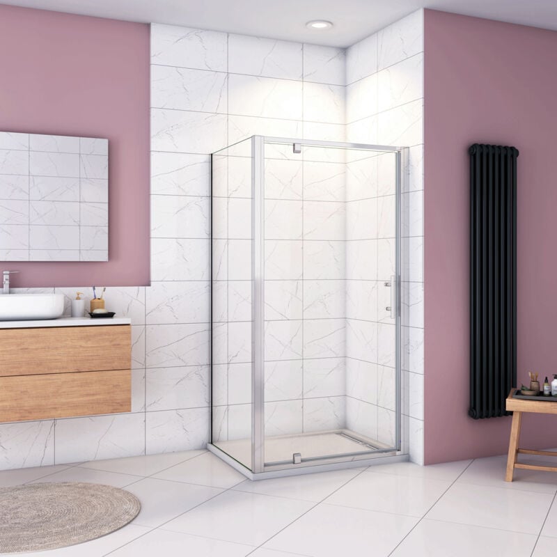 immagine 0 del prodotto 185cm box doccia angolare porta girevole battente con parete fissa 70x80cm in vetro temperato trasparente 5 mm profilo cromo lucido