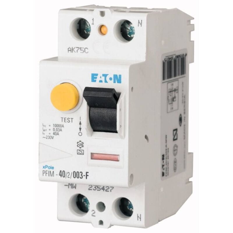 foto del prodotto 187449 pfim-25 2 003-g f interruttore differenziale per frequenze miscelate s 2 poli 25 a 0.03 a 230 v - eaton