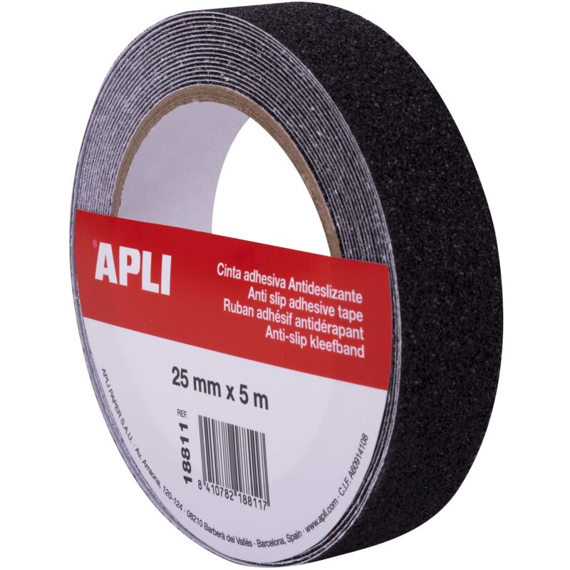 foto del prodotto 18811 nastro antiscivolo in pvc resistente, 25 mm x 5 m, per interni ed esterni, colore nero apli