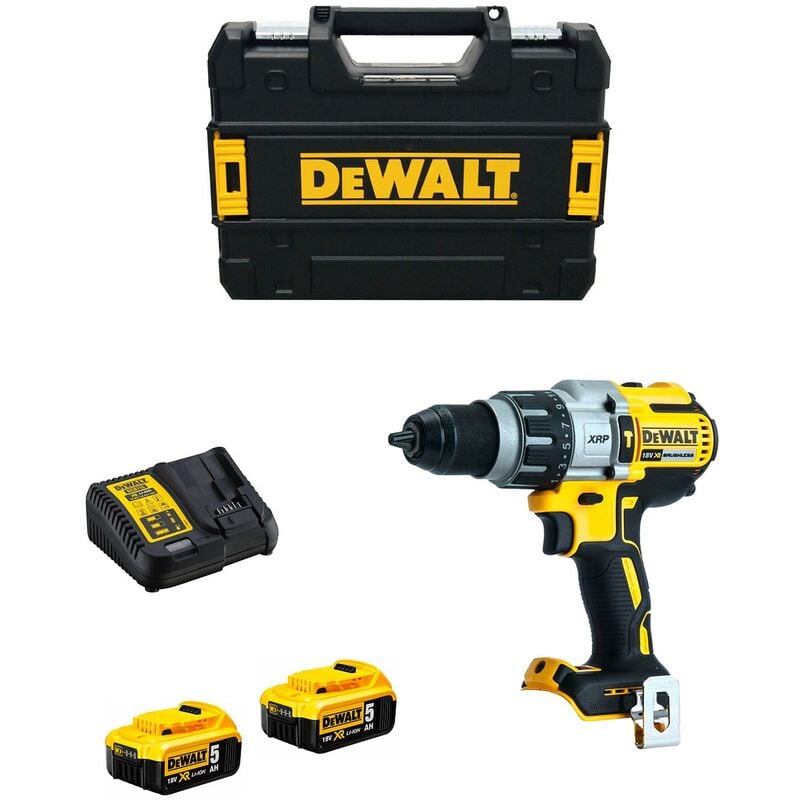 foto del prodotto 18v brushless trapano a percussione 2 batterie li ion 5ah caricabatterie valigetta tstak dcd996p2 dewalt