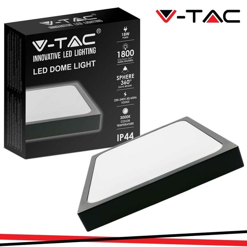 foto del prodotto 18w led dome light quadrato cornice nera 3000k ip44 luce calda