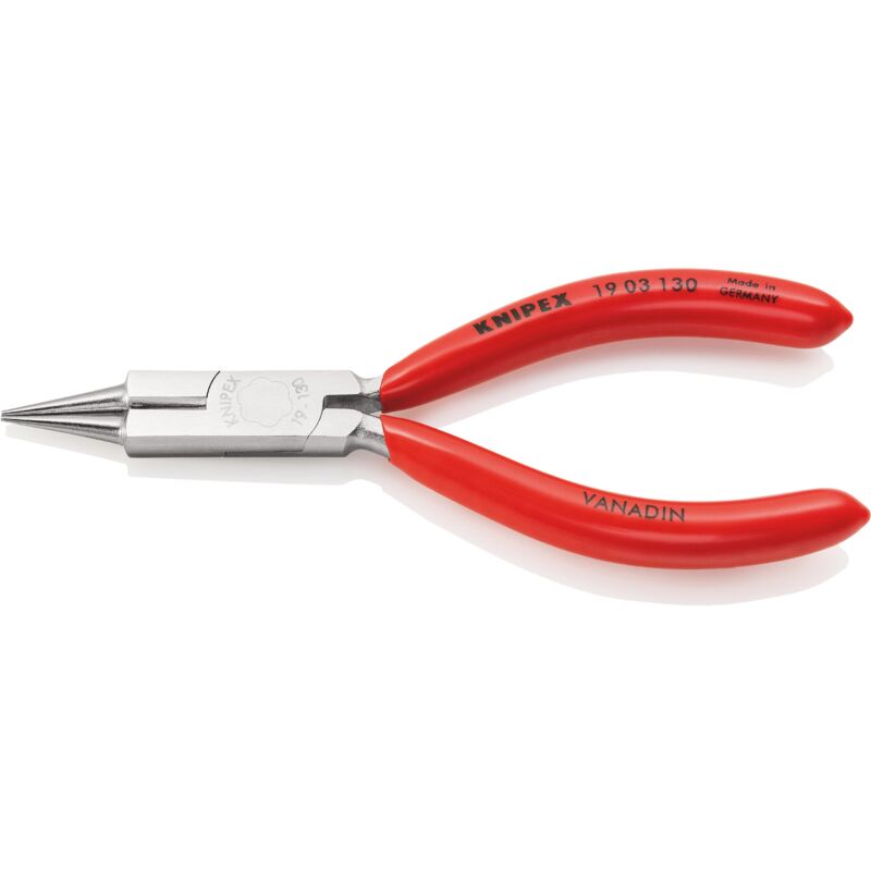 foto del prodotto 19 03 130 pinza a becchi tondi con tronchese pinza per gioiellieri rivestiti in resina sintetica cromata 130 mm