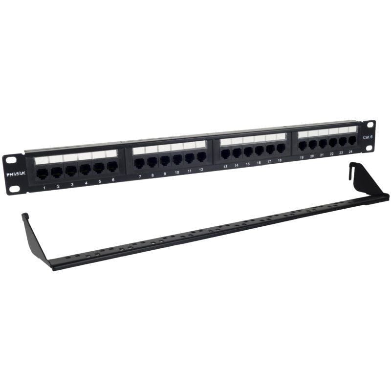 foto del prodotto 19 phasak pu 2424 cat. 6, dual block, 24 porte, 1u, con de organizzatore di cavi, alta velocit e facile installazione