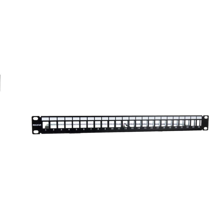 foto del prodotto 19 phasak rj45 24p ftp cat.6 1u pannello frontale con de gestione dei cavi, montaggio a rack, schermatura emi, dual block, elevata durata e