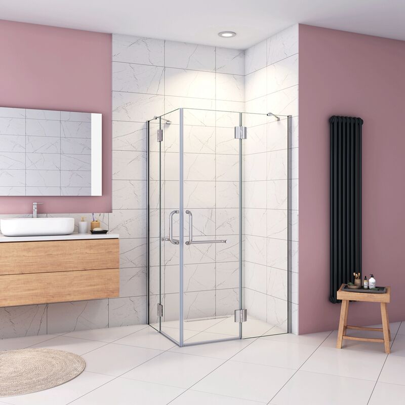 foto del prodotto 190 cm box doccia angolare porte battenti vetro 8 mm temperato trasparente anticalcare ante con barre stabilizzatrici misura 120x120 cm