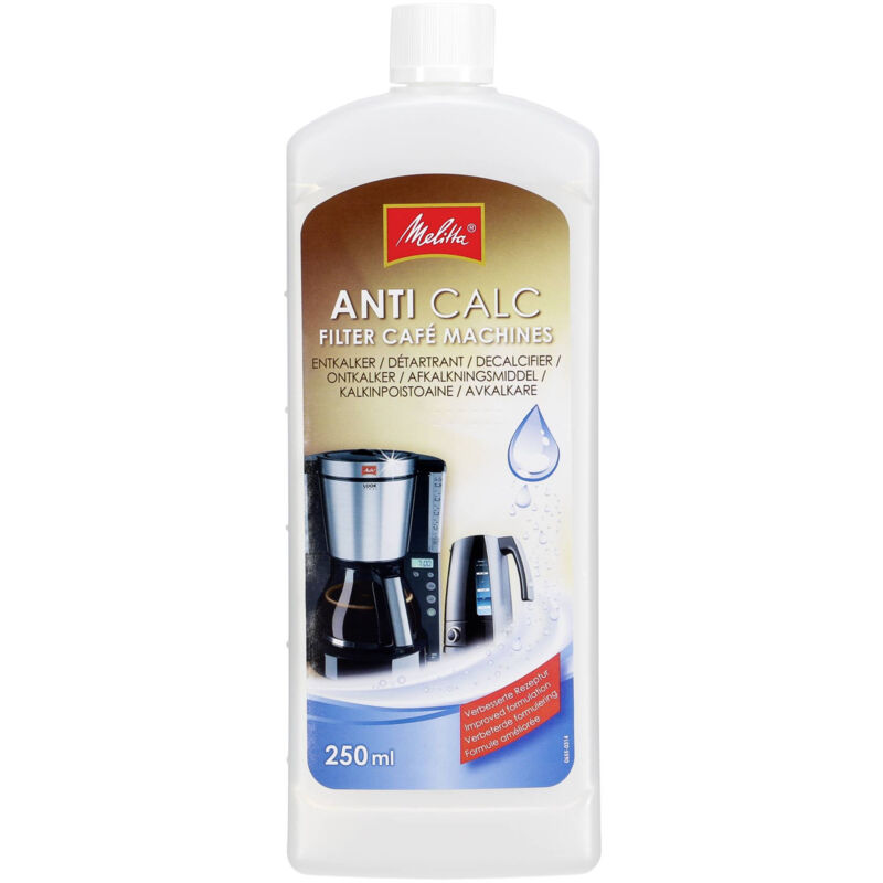 foto del prodotto 192618 disincrostante liquido anti calcare per caffettiere a goccia e bollitori elettrici, 2 usi, 250 ml, plastica, bianco melitta
