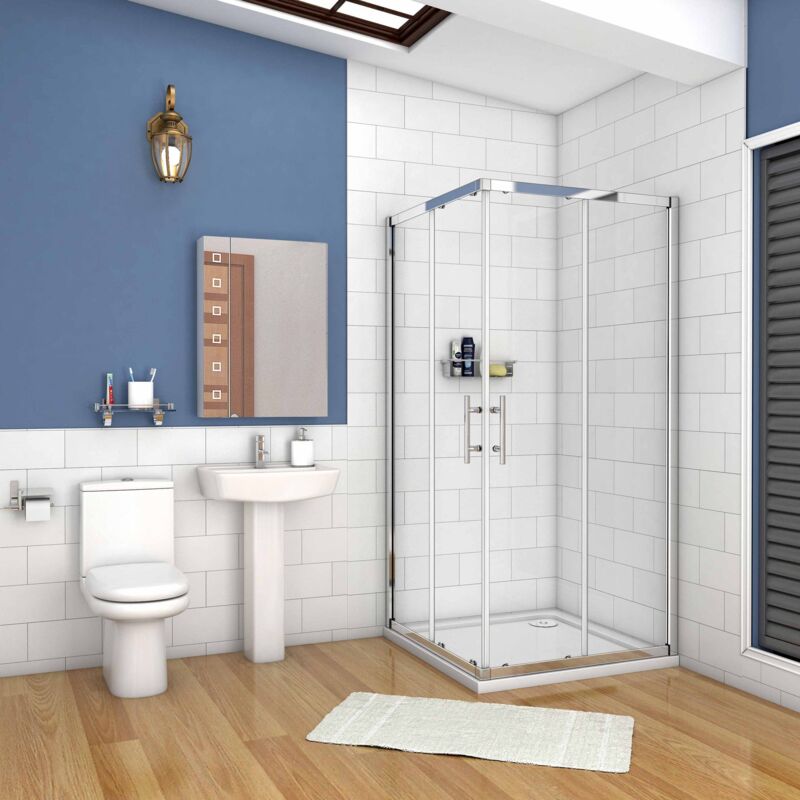 foto del prodotto 195 cm box doccia angolare doppie porte scorrevoli in vetro 6mm temperato anticalcare trasparente e telaio cromo lucido 70x90 cm
