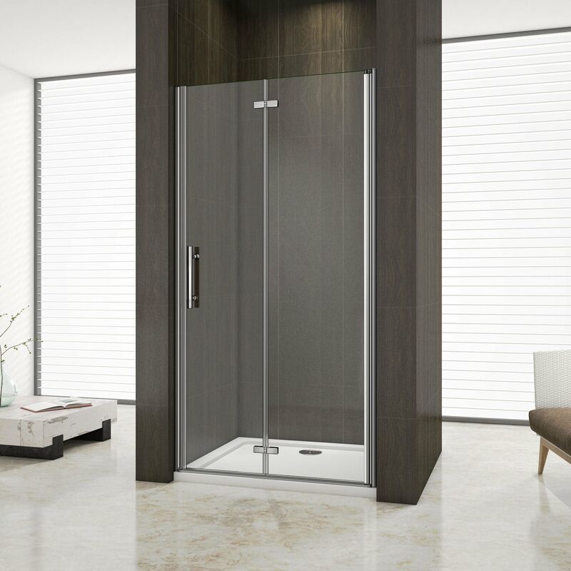 foto del prodotto 195 cm porta doccia per nicchia battente e pieghevole a libro in vetro temperato trasparente anticalcare da 6 mm larga 76cm