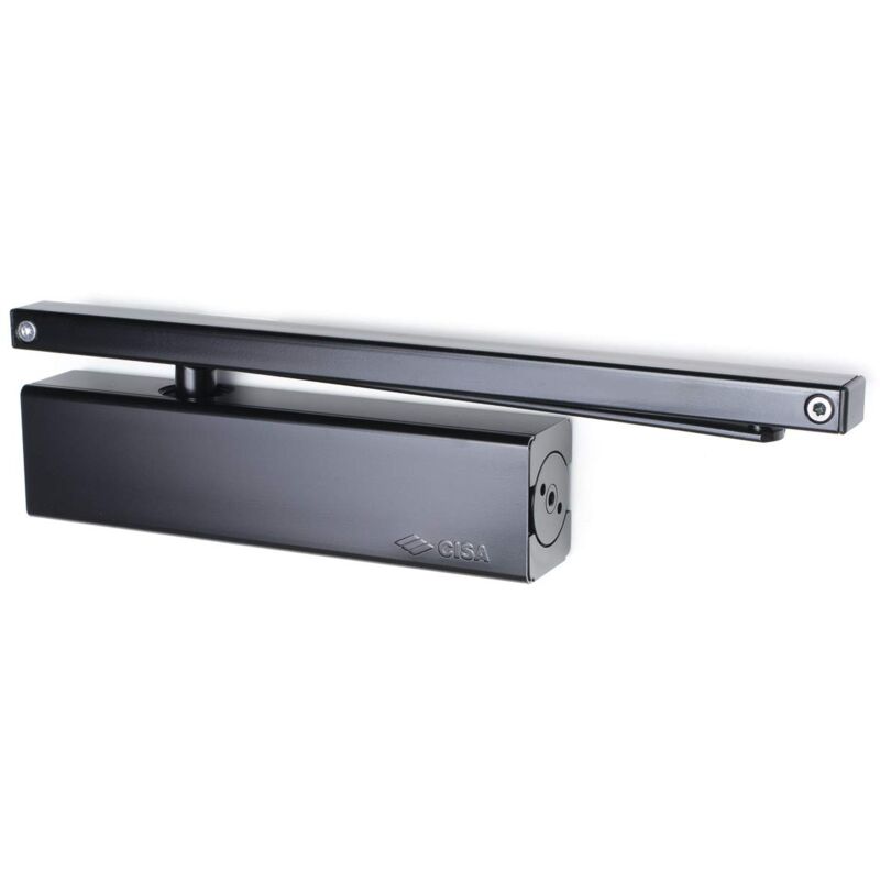 foto del prodotto 1d520003044, chiudiporta serie d5200 aereo con braccio a slitta, con forza regolabile, senza arresto, en 1-4, nero opaco, largh. porta max 1100 - cisa