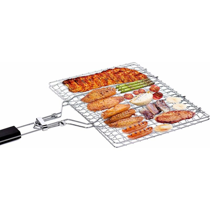 foto del prodotto 1pc cestello alla griglia barbecue portatile, pieghevole acciaio inossidabile griglie con removibile manico, per barbecue, pesce, verdure e altri