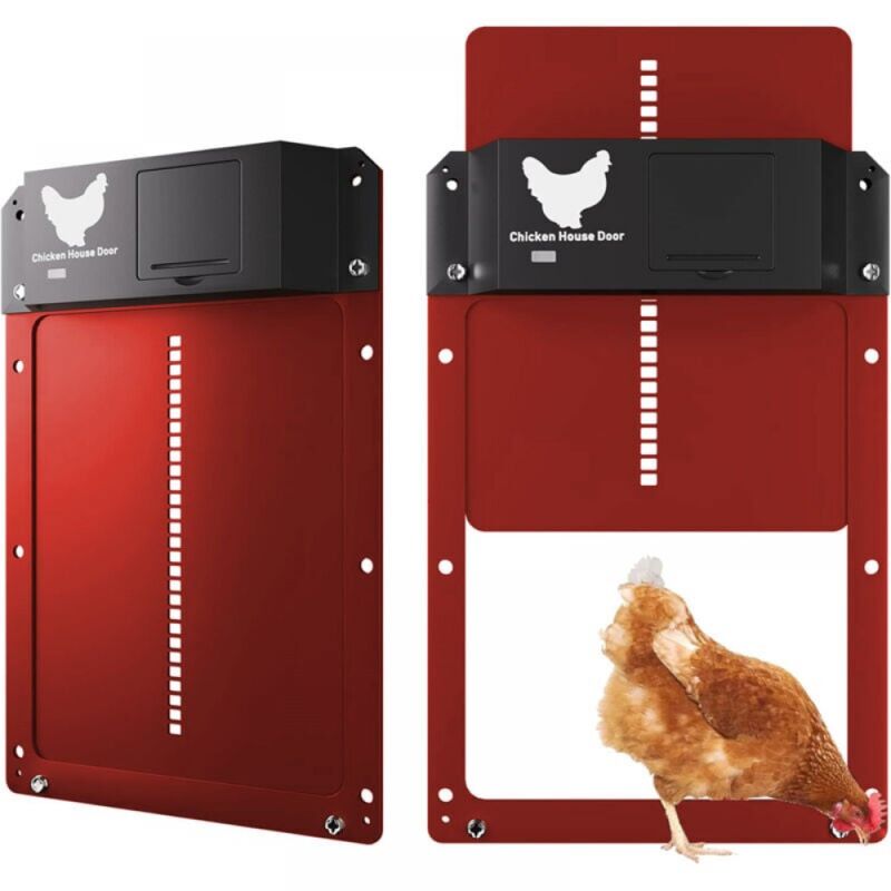 foto del prodotto 1pc porta automatica rossa per pollaio, porta automatica solare per pollaio, porta automatica a induzione della batteria impermeabile per pollaio