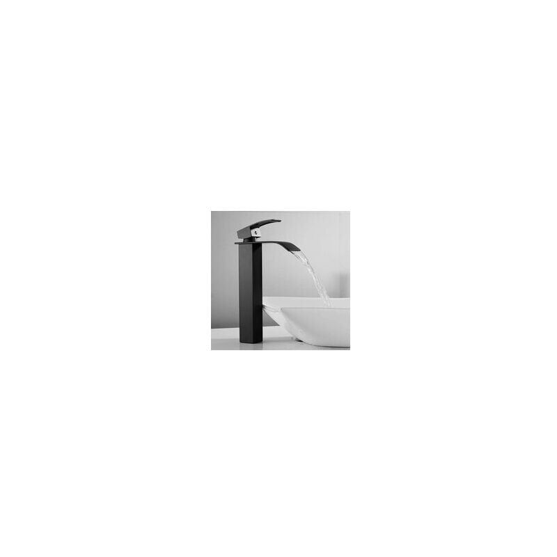 foto del prodotto 1pc rubinetto a cascata nero con beccuccio alto miscelatore per lavabo alto a foro singolo miscelatore per acqua calda e fredda in rame per bagno