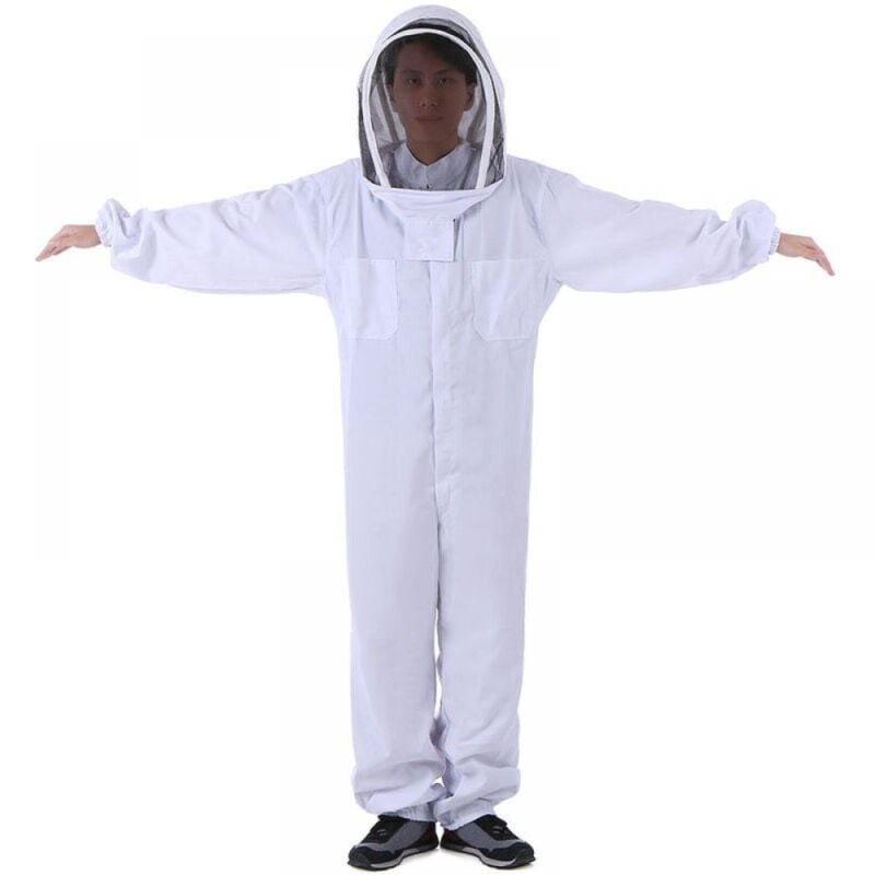 foto del prodotto 1pc tuta da apicoltore in cotone naturale bianco con velo di recinzione xl, tuta anti api ispessita