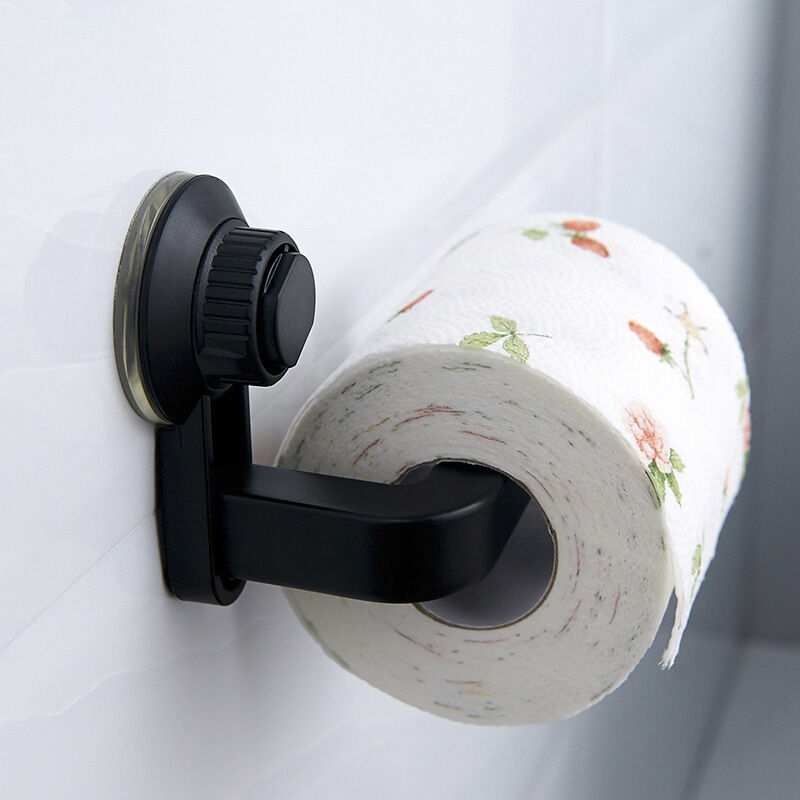 foto del prodotto 1pc ventosa cremagliera cucina bagno stoccaggio accessori per asciugamani a prova d umidit scaffale porta carta igienica a parete nero