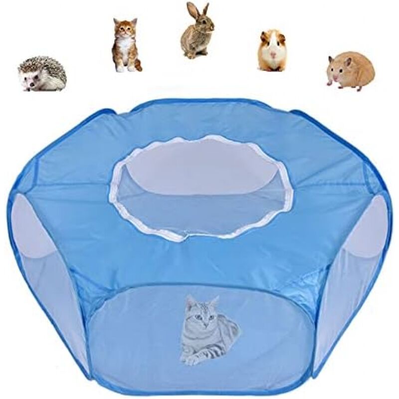 foto del prodotto 1pz recinto per piccoli animali blu, tenda pieghevole per animali domestici, gabbia con coperchio con cerniera, traspirante, trasparente, pop up