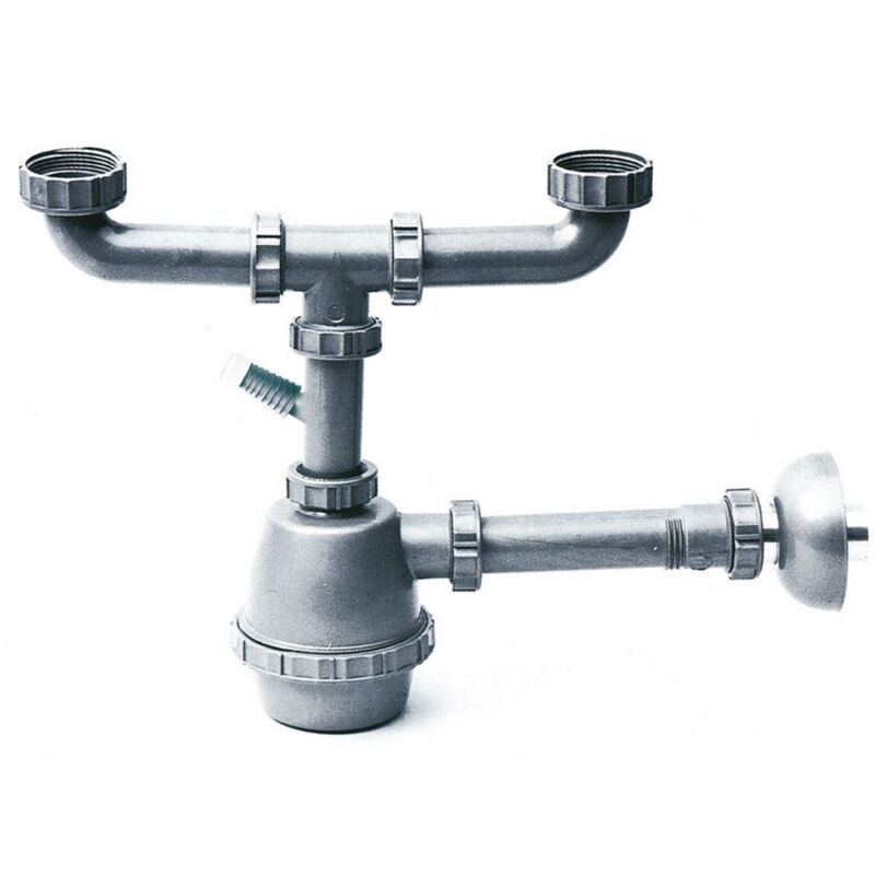 foto del prodotto 1pz sifone in plastica a 2 vie con attacco lavatrice senza pilette mis. 1.1/2