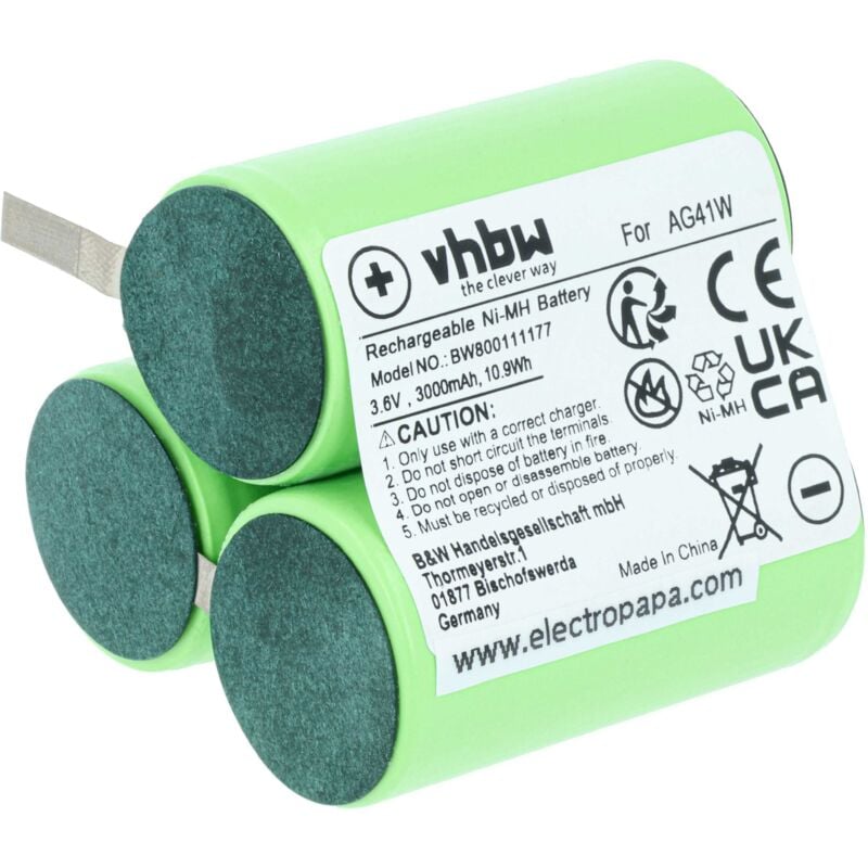 foto del prodotto 1x batteria compatibile con aeg handstaubsauber lervia, space e 900 086 017, kh 4421, kh 4420 home cleaner 3000mah, 3,6v, nimh sostituisce ag41w