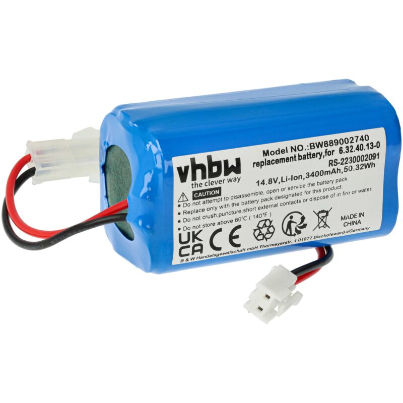 foto del prodotto 1x batteria compatibile con rowenta rr 7747 wh 4q0, rr 7755 wh 4q0, rr7 home cleaner 3400mah, 14,8v, li ion, senza custodia vhbw