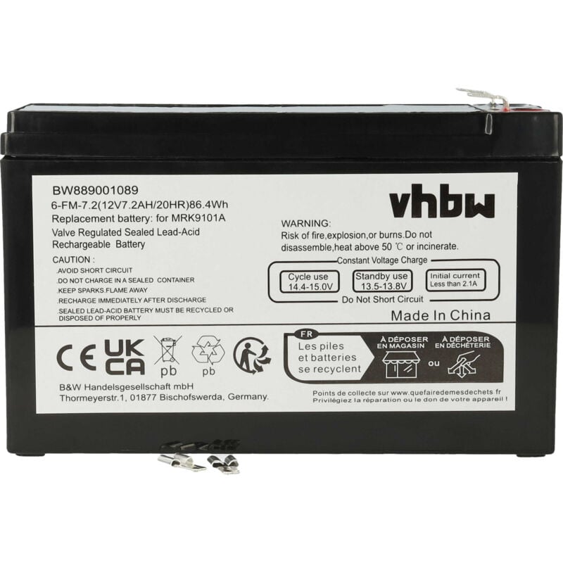 foto del prodotto 1x batteria sostituisce panasonic lc-r127r2pg1, np7-12l, r127r2pg1, up-vw1245p1 per ups (7200mah, 12v, agm) - vhbw