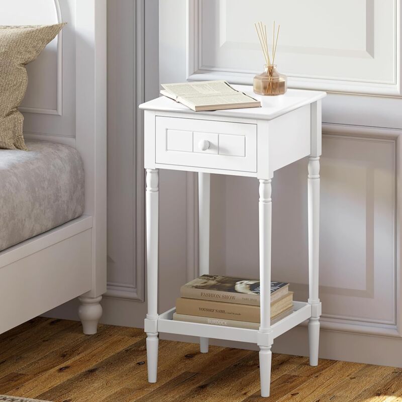 foto del prodotto 1x comodino, tavolino alto con un cassetto e ripiano aperto, stile barocco, bianco - woltu