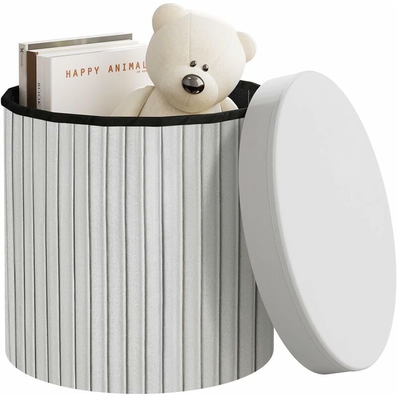 foto del prodotto 1x pouf contenitore tondo cilindrico 38xh36cm puf pouff puff grigio chiaro woltu