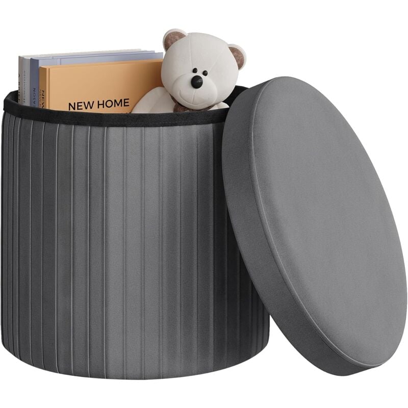 foto del prodotto 1x pouf contenitore tondo cilindrico 38xh36cm puf pouff puff grigio scuro woltu
