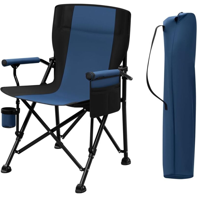foto del prodotto 1x sedia pescatore pieghevole da campeggio e giardino con portabiccheri e tasca, blu nero woltu