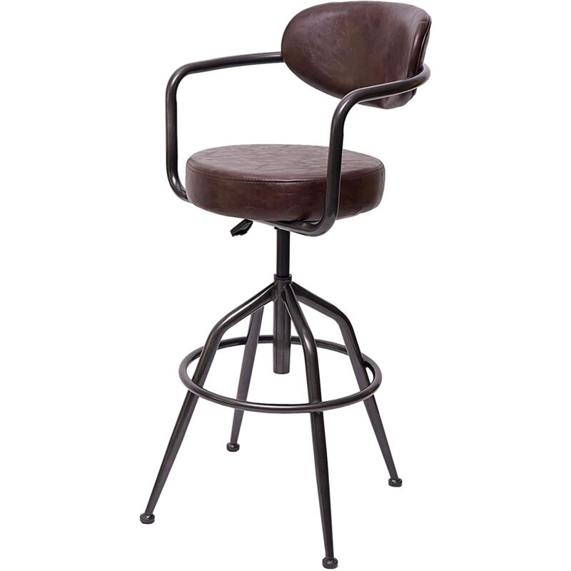 foto del prodotto 1x sgabello da bar girevole in stile industriale marrone vintage regolabile in altezza con schienale tdb04058
