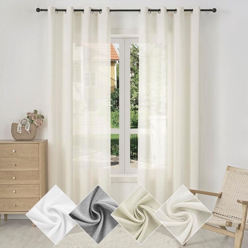 foto del prodotto 1x tende per interni semitrasparente moderne in 100 poliestere con anelli crema 135x175cm woltu