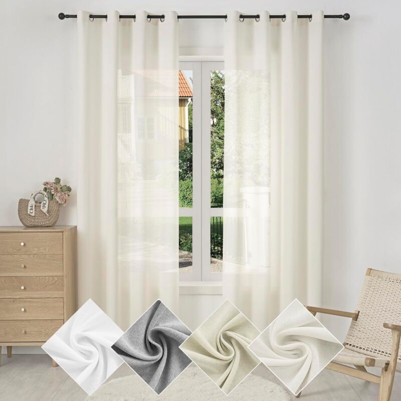 foto del prodotto 1x tende per interni semitrasparente moderne in 100 poliestere con anelli crema 135x245cm woltu