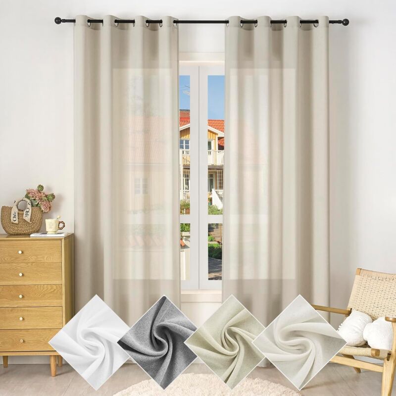 immagine 0 del prodotto 1x tende per interni semitrasparente moderne in 100 poliestere con anelli sabbia 135x225cm woltu