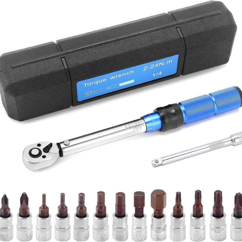 foto del prodotto 2-24n.m 1/4 pouce drive 15 pcs clé dynamométrique préréglée ensemble d'embouts de clé dynamométrique à dégagement rapide mini clé dynamométrique réglable portable ménage vélo voiture auto réparati - kzq