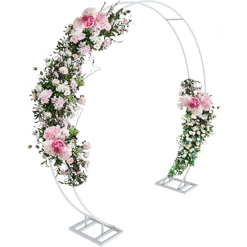 foto del prodotto 2,4m arco di nozze rotondo porta arco sfondo nuziale matrimonio party feste floreale palloncino decorazione porta arco sfondo decorativo fiore, bianco