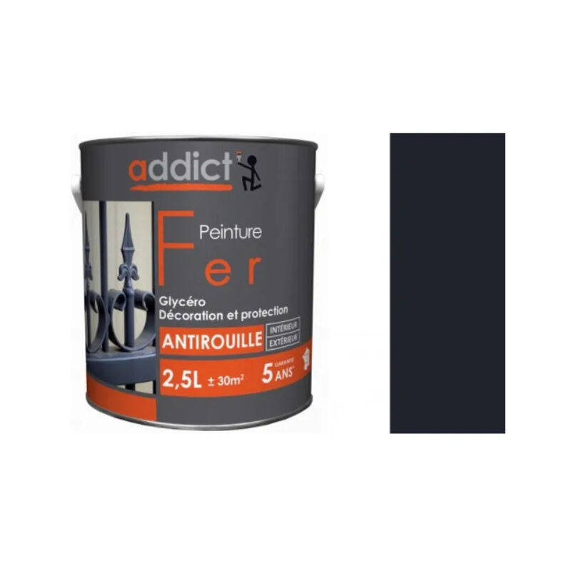 foto del prodotto 2,5 litri addict peinture interni ed esterni in vernice lucida grigio antracite antiruggine.