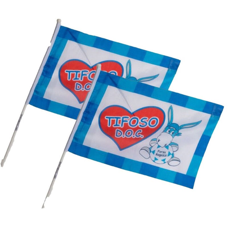 foto del prodotto 2 bandiere con asta 40x60 napoli tifoso doc italia scudetto calcio squadra trade shop traesio