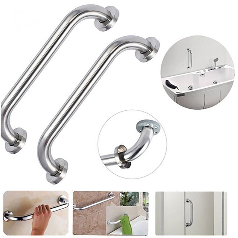 foto del prodotto 2 barre di sostegno per doccia da 20 cm, in acciaio inox, per vasca da bagno, portasciugamani, maniglie per doccia, barre di sicurezza a parete per