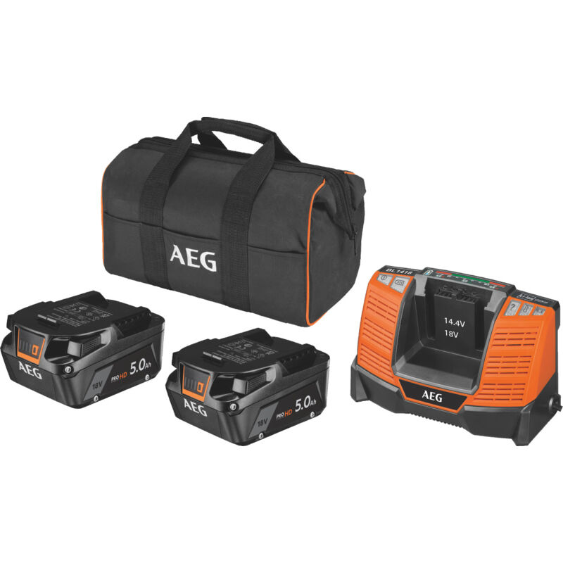 foto del prodotto 2 batterie pro lithium 18v aeg 5,0 ah l1850shd caricabatterie borsa setll1850shd