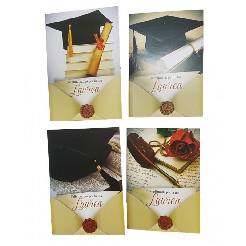foto del prodotto 2 biglietto auguri congratulazioni laurea con busta rosso cappello penna trade shop traesio