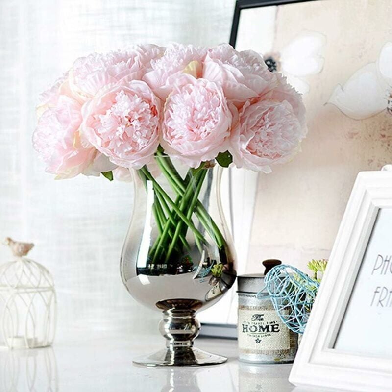 foto del prodotto 2 bouquet rosa chiaro di peonie artificiali, 10 fiori di peonie di seta finte, per decorazioni da davanzale di matrimoni, casa, ufficio, hotel,