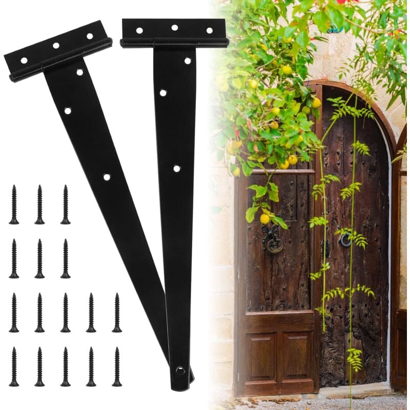 foto del prodotto 2 cerniere per porte ad alta resistenza, cerniere a t da 12 pollici, cerniere per porte da garage ad alta resistenza, cerniere a t nere con viti per