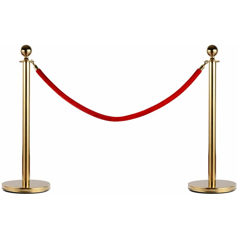 foto del prodotto 2 colonnine separacode oro con corda rossa in acciaio inox 32x95 cm