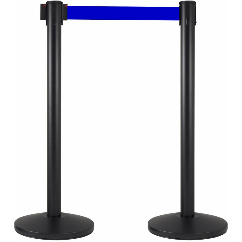 foto del prodotto 2 colonnine tendinastro 3 metri in metallo nero opaco 36x101 cm nastro blu