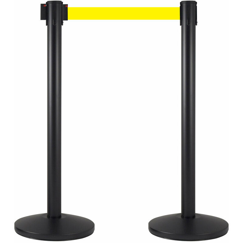 foto del prodotto 2 colonnine tendinastro 3 metri in metallo nero opaco 36x101 cm nastro giallo