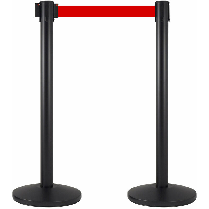 foto del prodotto 2 colonnine tendinastro 3 metri in metallo nero opaco 36x101 cm nastro rosso